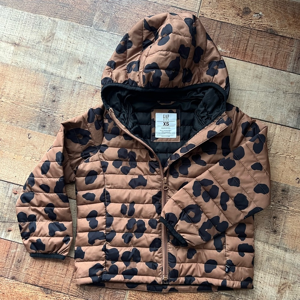 GAP Kids Leopard ColdControl Puffer Jacket Water Resistant Fabric XS